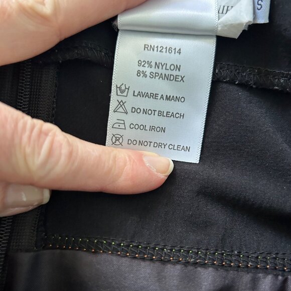 Unique black pinafore dress with orange and green stitching, ribbons & buttons - Picture 8 of 10